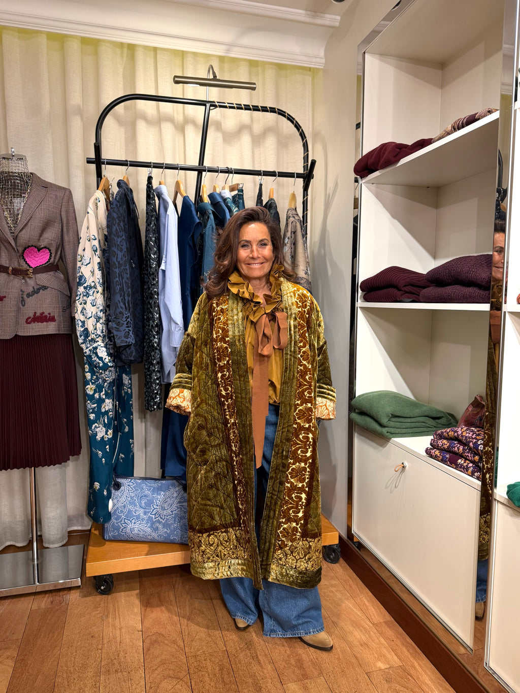 Manteau long velour imprimé