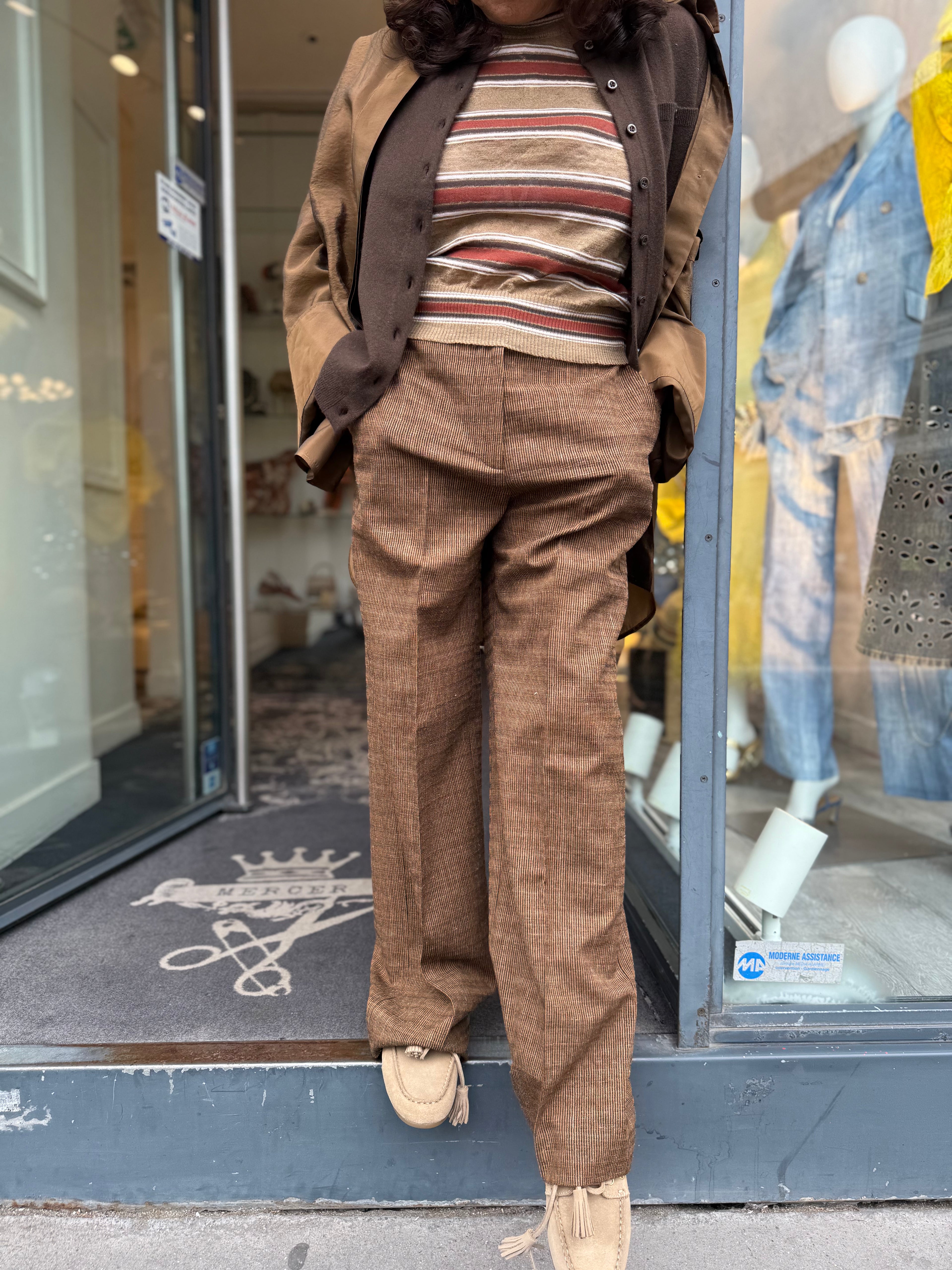 Pantalon à pinces chiné
