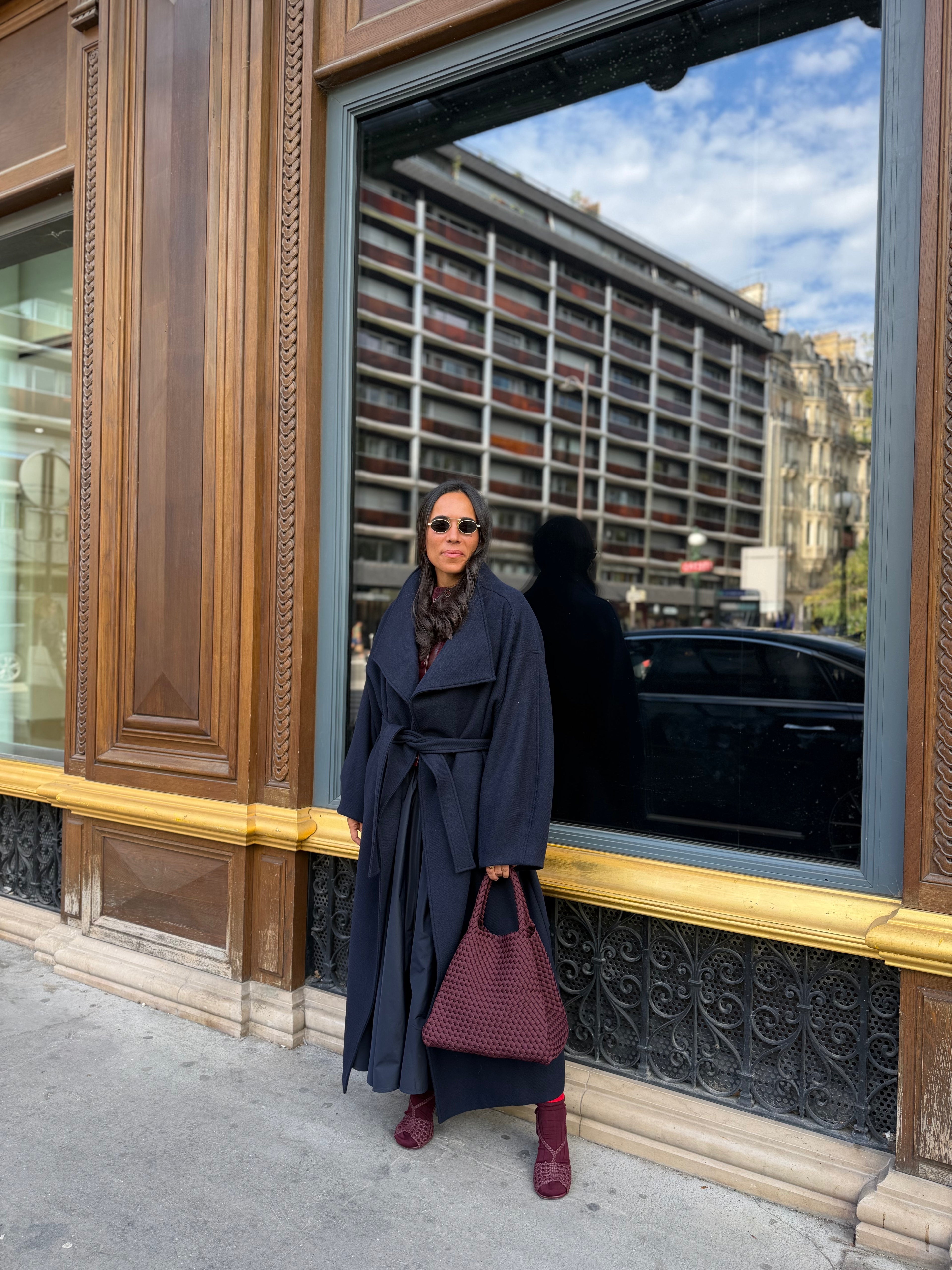 Manteau long ceinturé uni