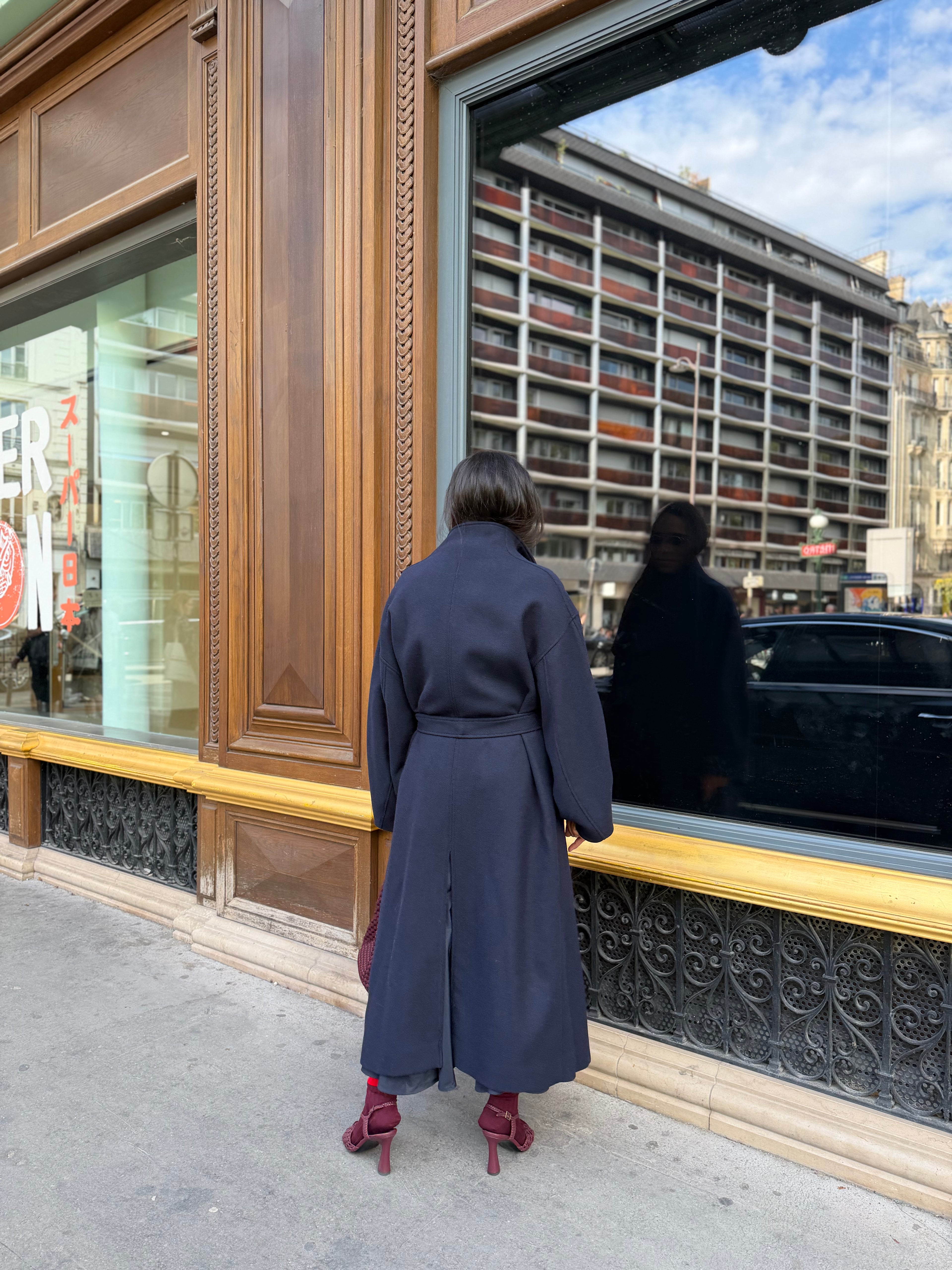 Manteau long ceinturé uni